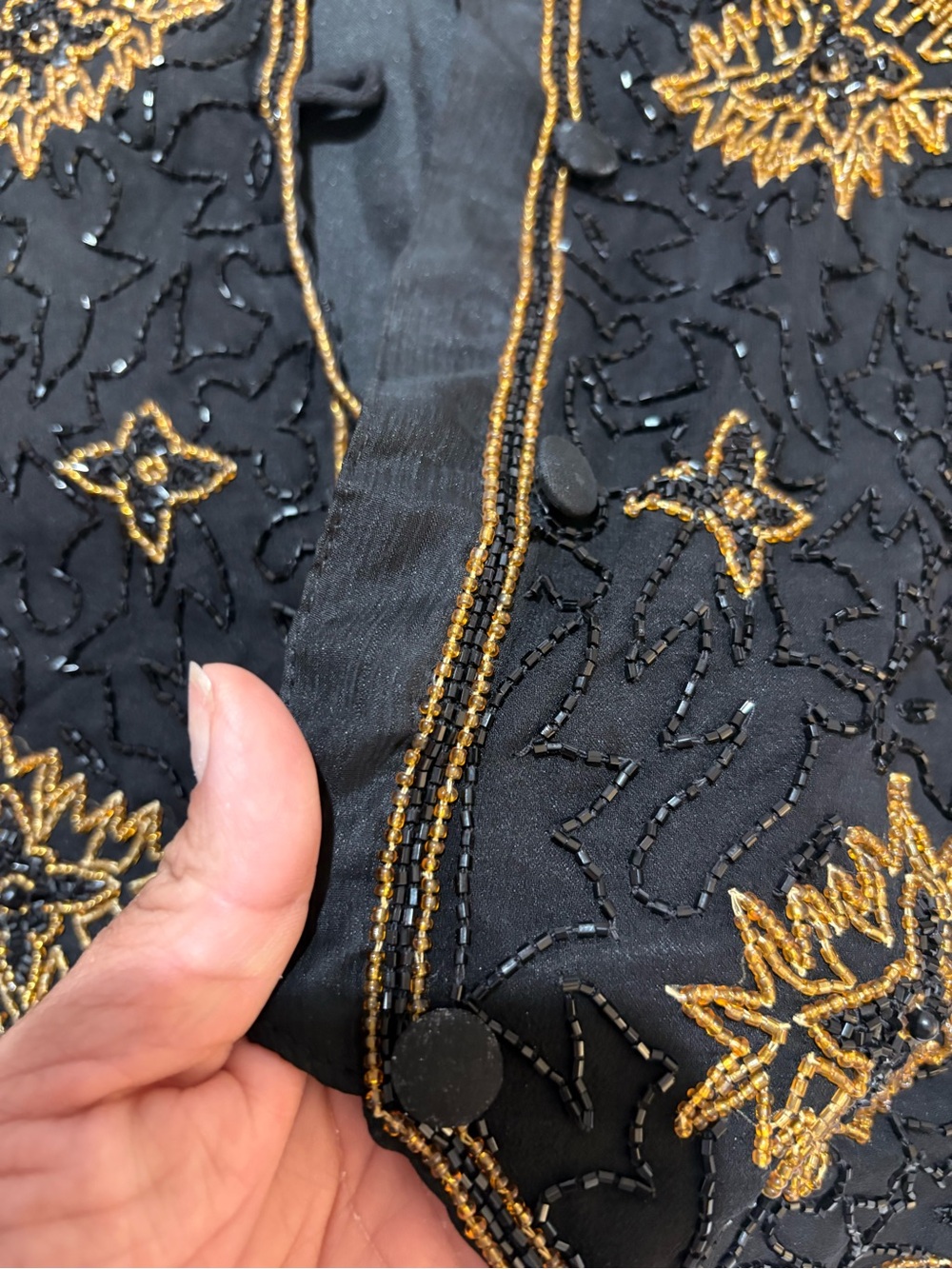 Vintage Amanda Smith Black Embroidered Gold-Trim beaded silk Vest NEW - Picture 6 of 12